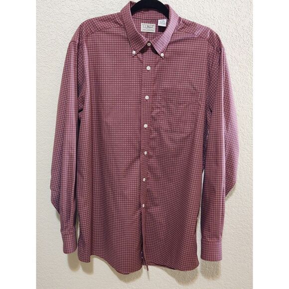 Vintage L.L. Bean Long Sleeve Button Down Shirt Burgundy Plaid LargeTall - Picture 4 of 7